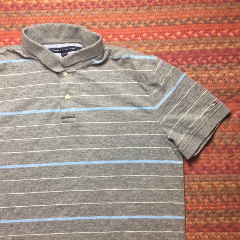 GREY STRIPED TOMMY HILFIGER POLO